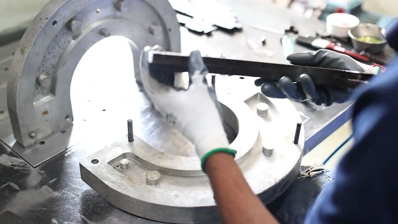 Close-up scene operator opening the mold die and ejecting the finished wax mold by dismiss