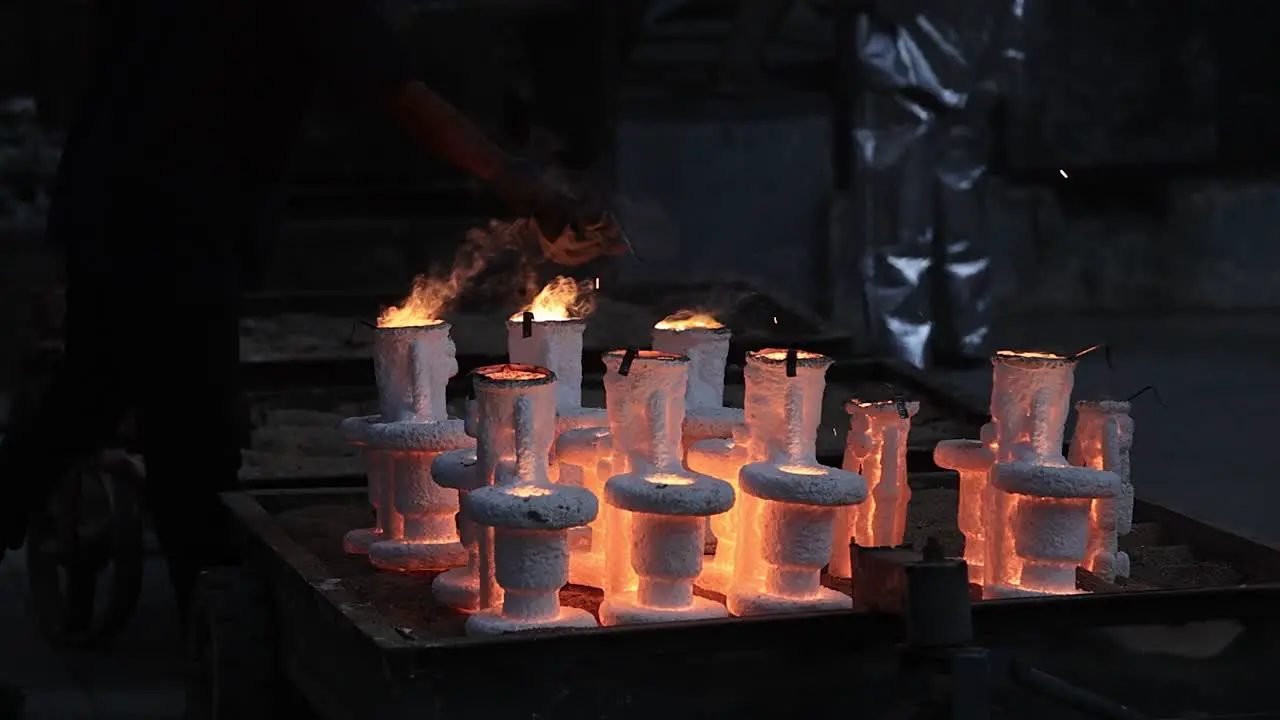 Castings are filled inside the sand casting mold and chemicals are added for samples