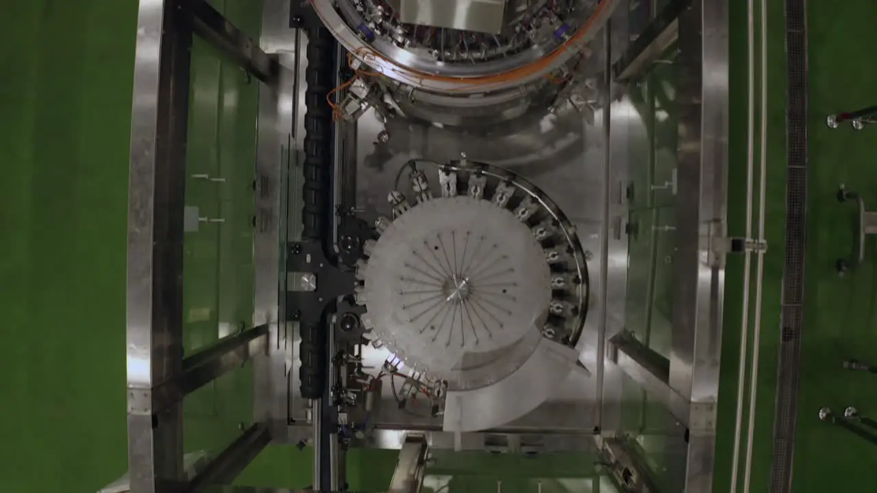 Overhead view of brewery bottling system