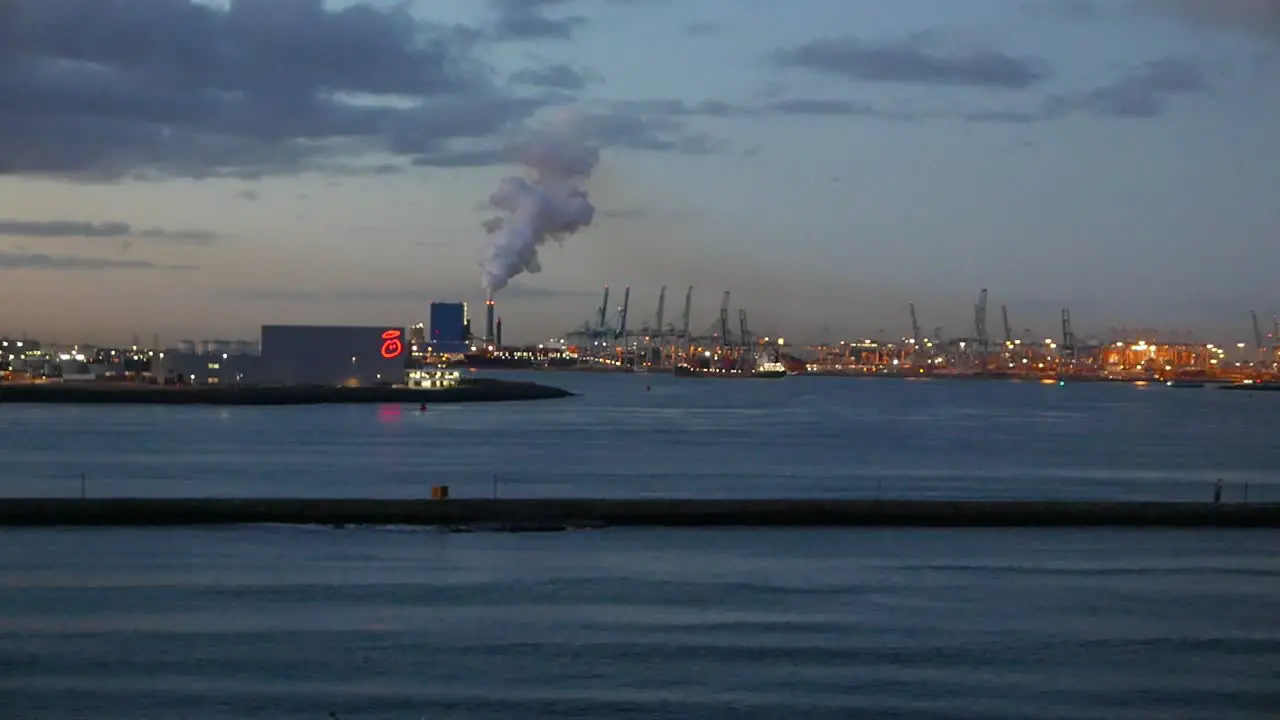 View from evening ferry arriving in the Hook of Holland