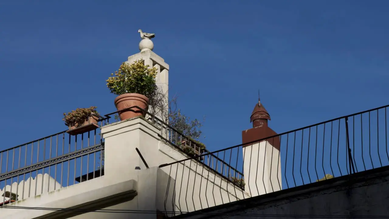 Matera Italy flower pot and porch looking up