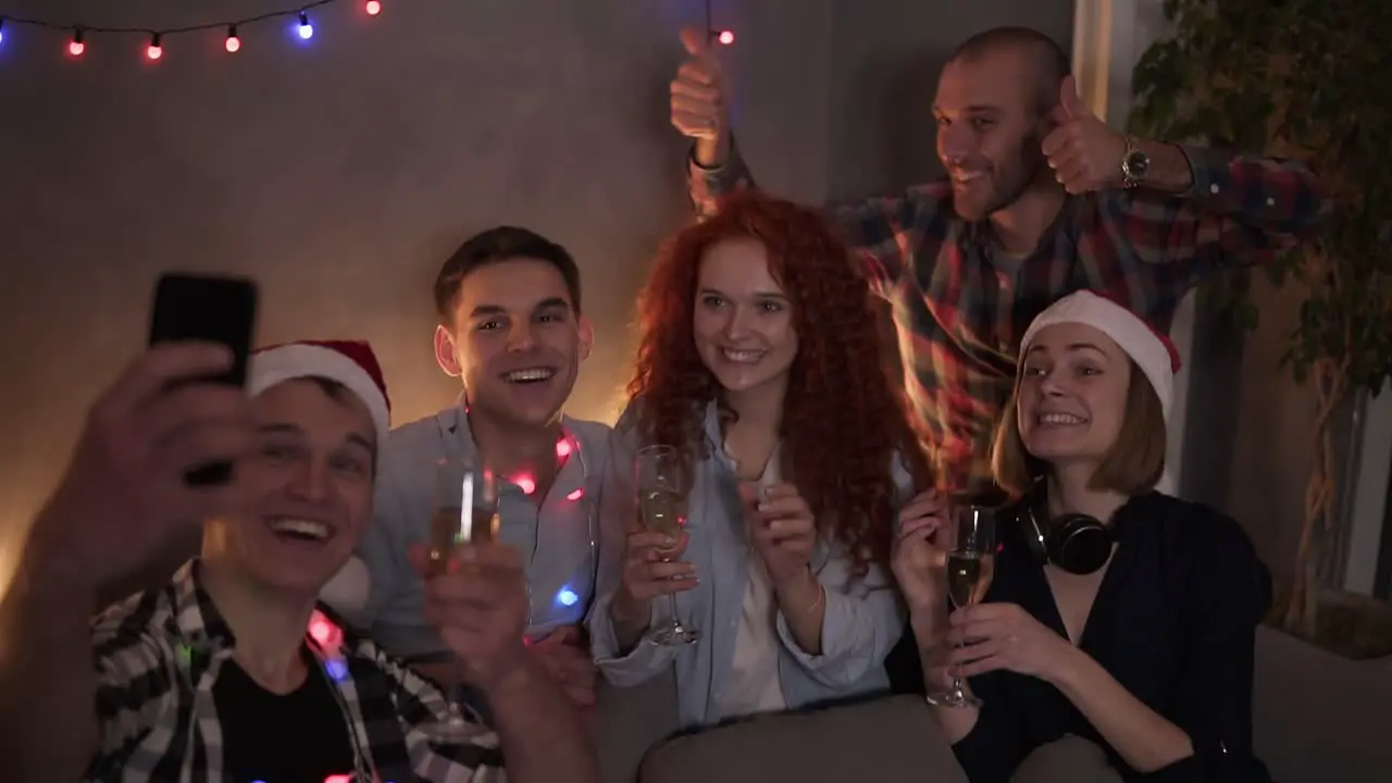 Group Of Beautiful Young People Doing Selfie In Decorated Room Best Friends Girls And Boys Together Having Fun Holding Glasses With Champagne