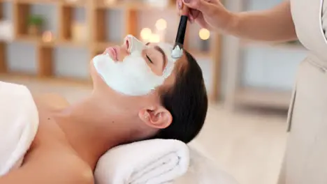 Facial relax and woman at a spa for skincare