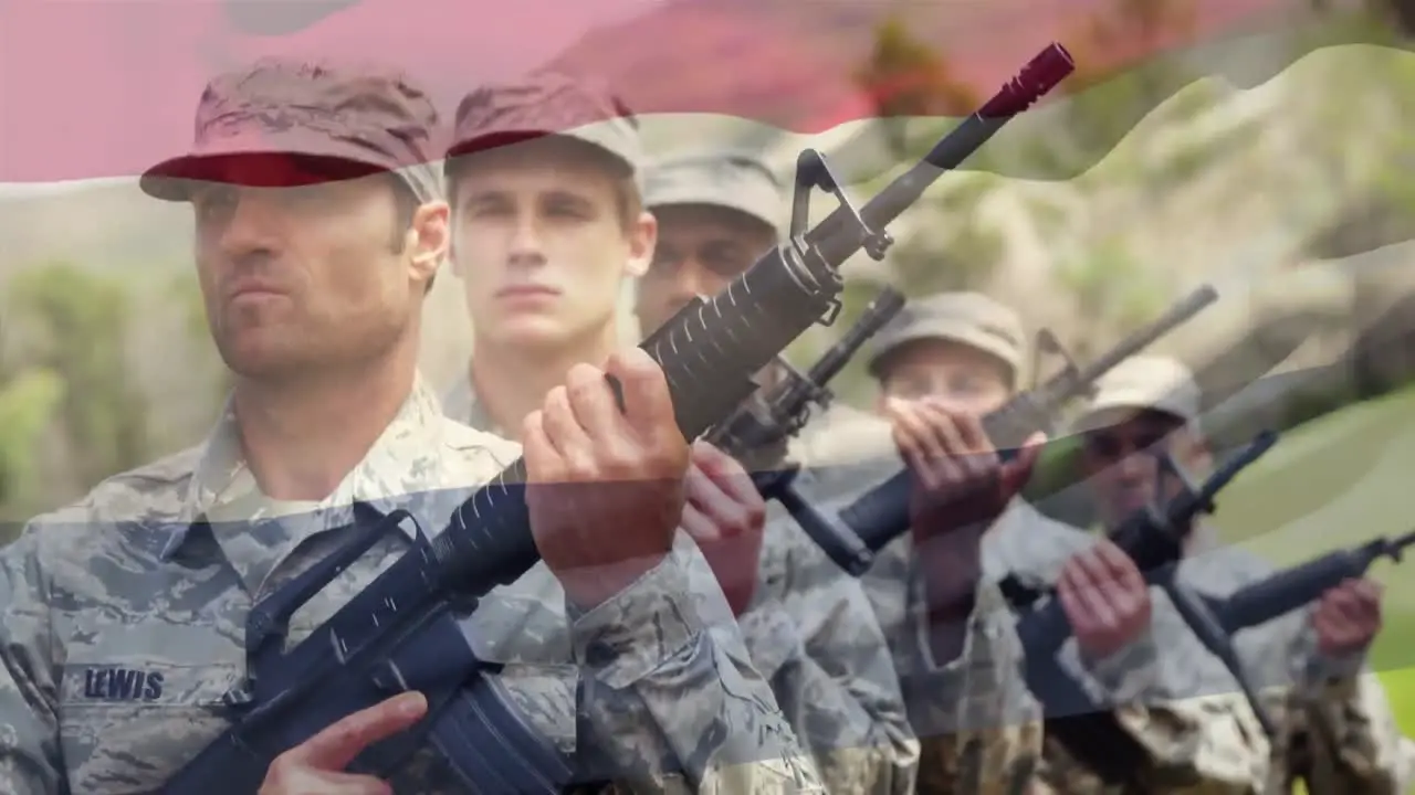 Animation of flag of netherlands over soldiers