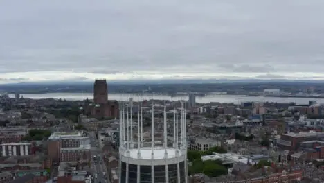 Drone Shot Pulling Up Liverpool Metropolitan Cathedral 02