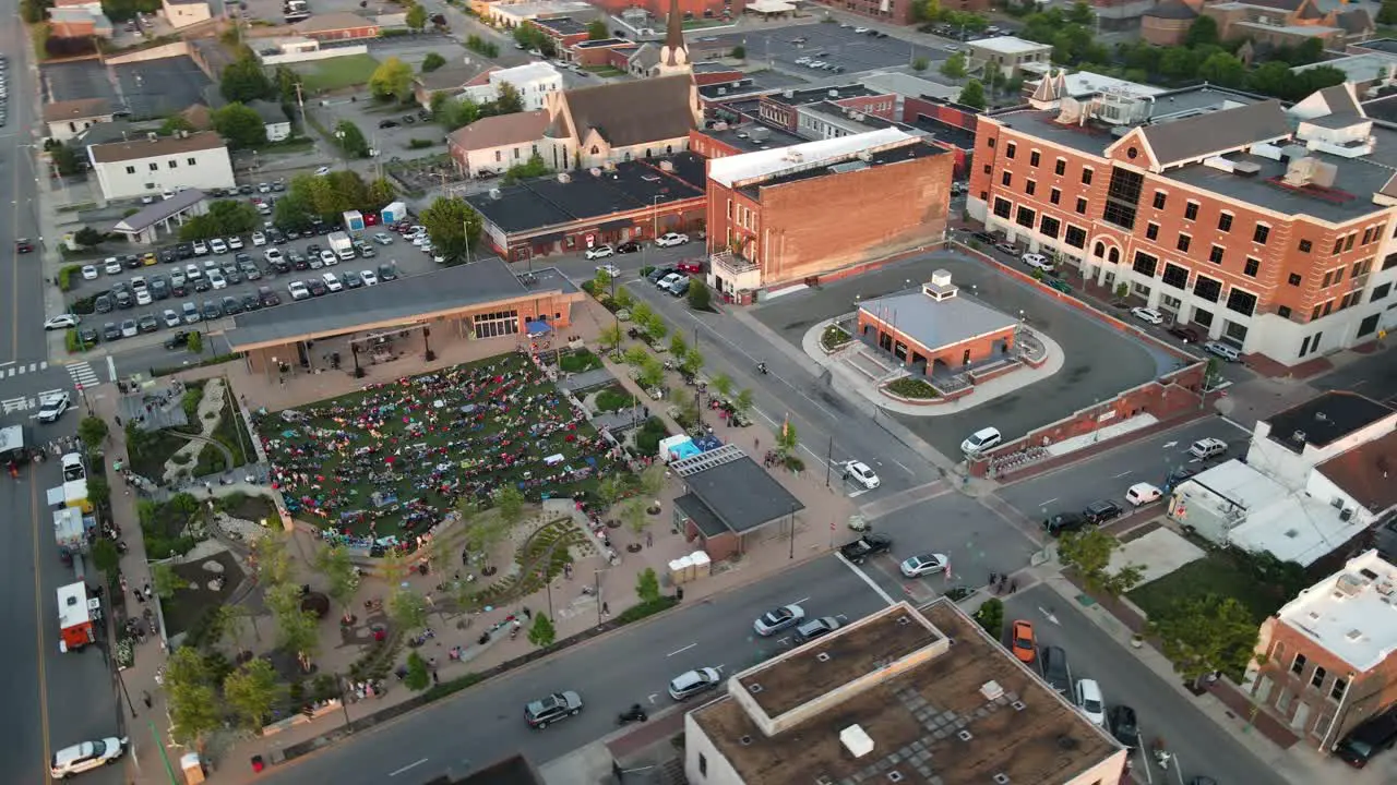 Aerial orbit of the Downtown Commons in Clarksville Tennessee