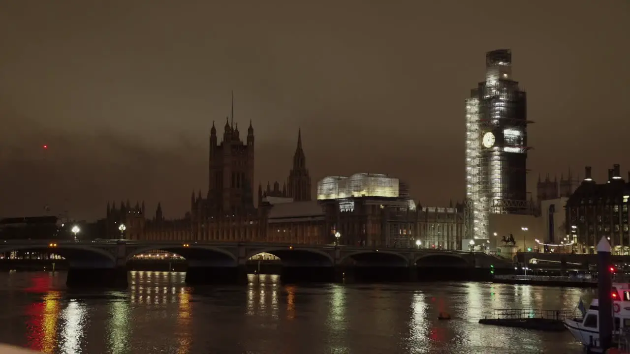 Skyline of London at night in Westminster