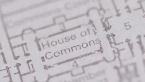 Close Up On Page Of Book Or Encyclopaedia With Plan Showing House Of Commons In London UK