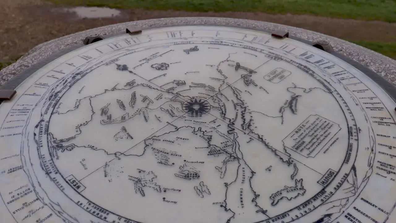 Map on top of Trig Point at summit of Malvern Hills overlooking Malvern town