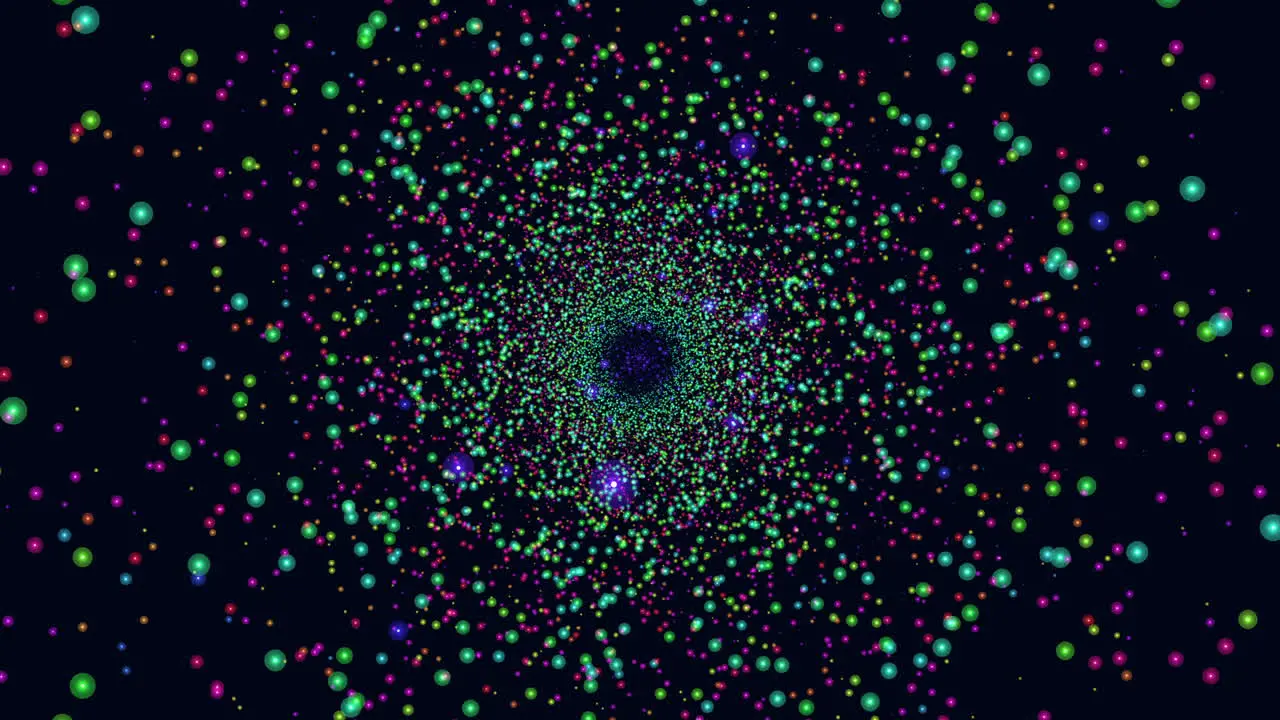 Flying small neon led circles in dark galaxy