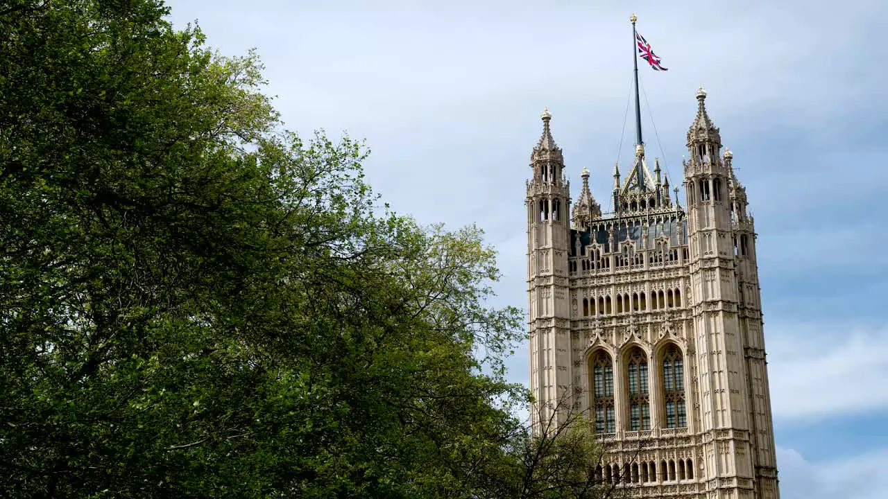 The Union Jack or Union Flag above the Palace of Westminster