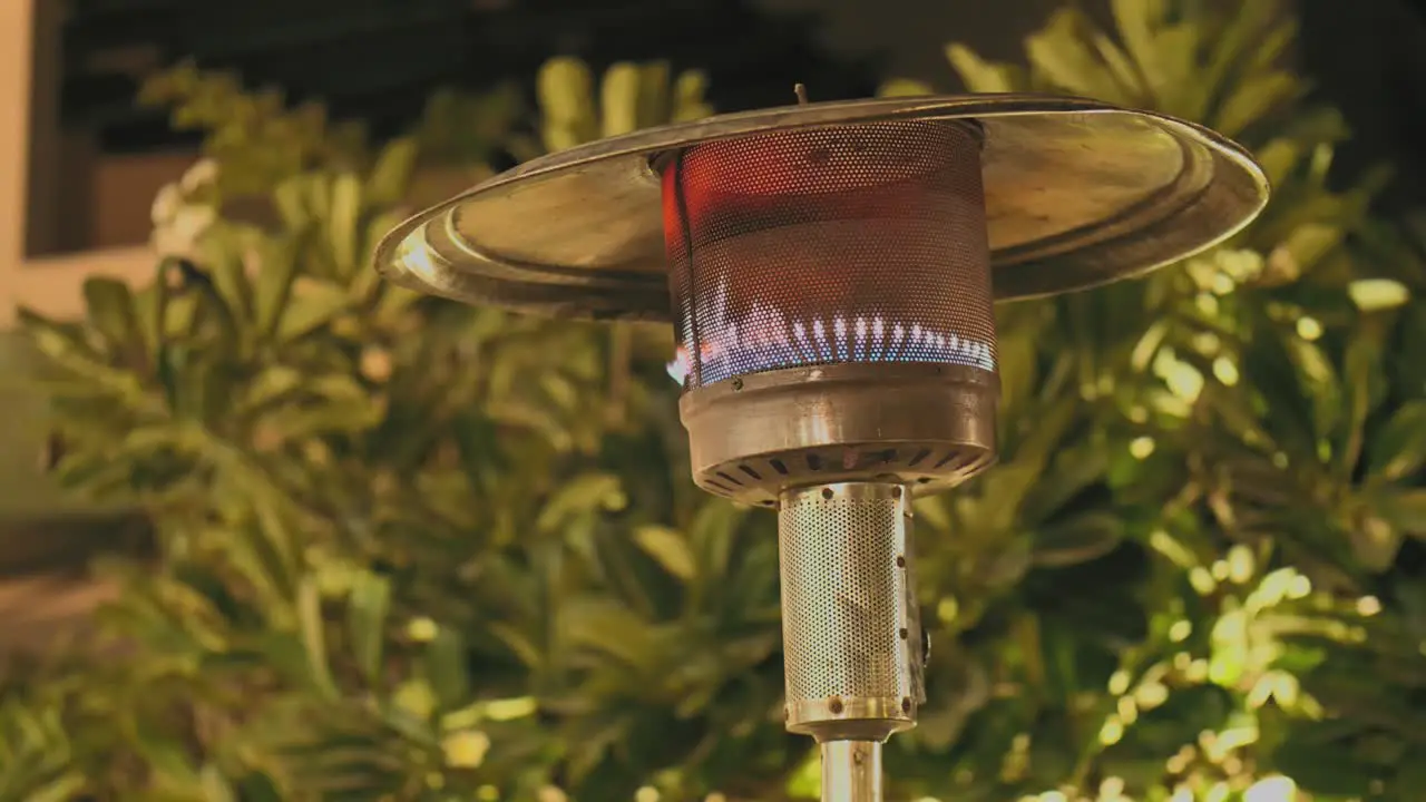 Blue Flames On Gas Patio Heater Outside On Terrace