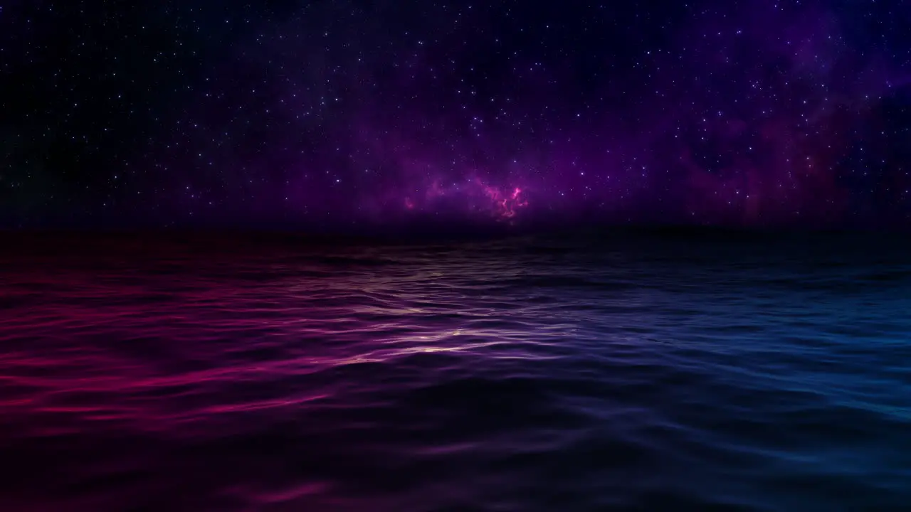 Beautiful Ocean under Night Sky Blue and Red reflections with Falling Stars LOOP 4k