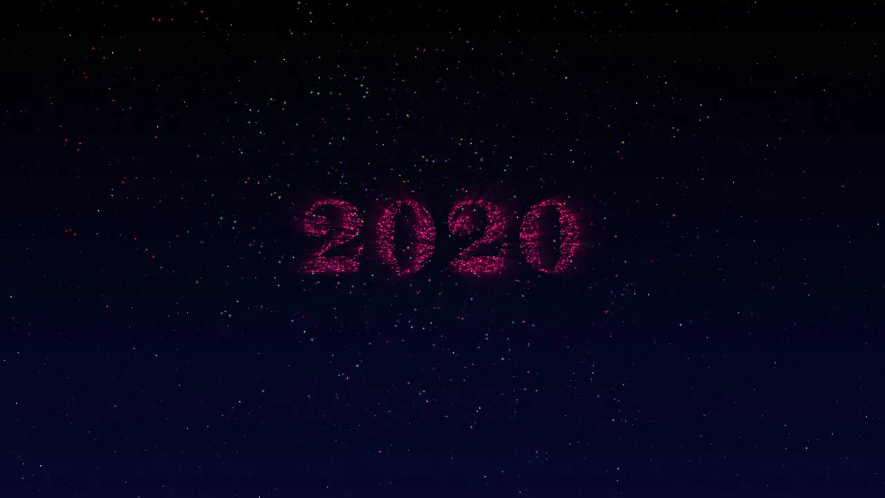 2020 New Year greetings with glitter text and firework animation