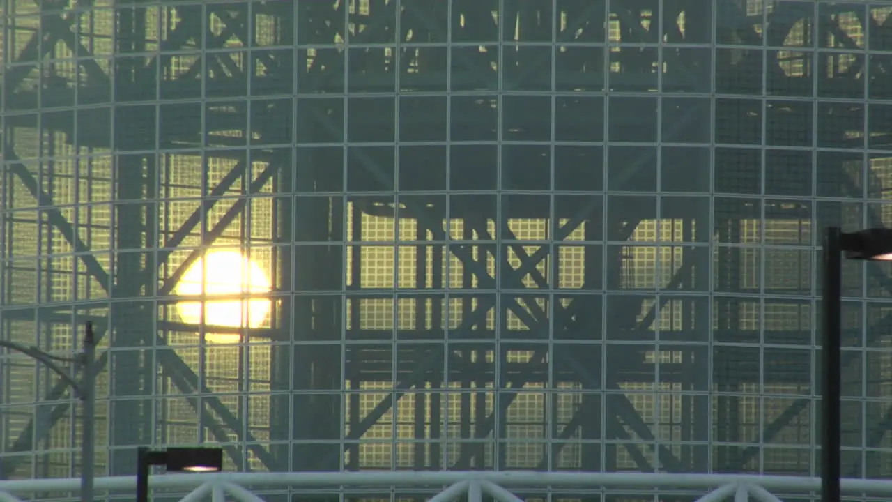 The sun shines through the glass windows of Staples Center Los Angeles