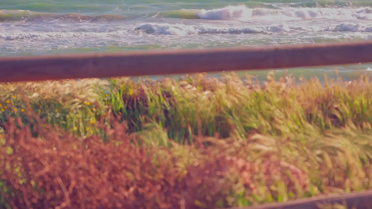 Background waves on a windy day in slow motion