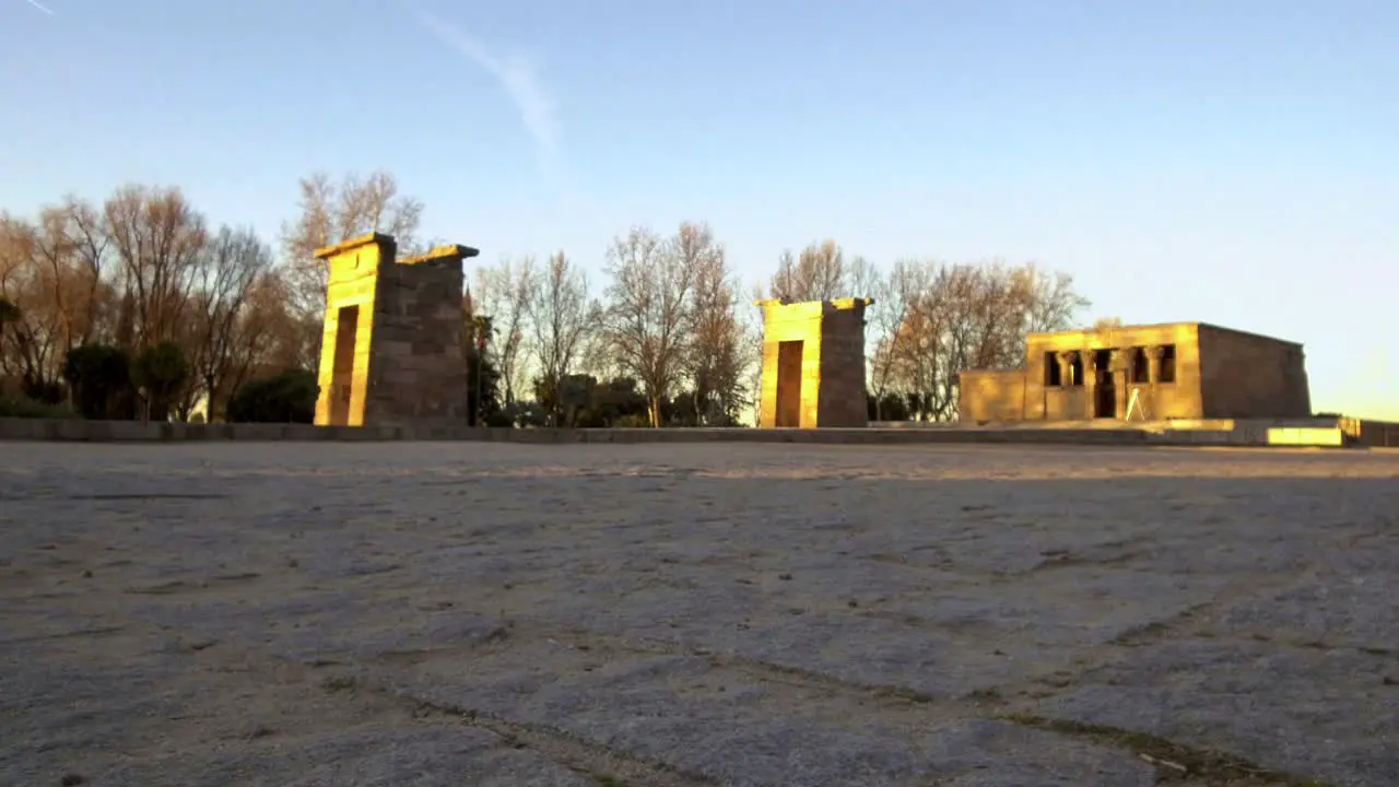 Egyptian Temple of Debod in Madrid Spain early morning sunrise timelapse