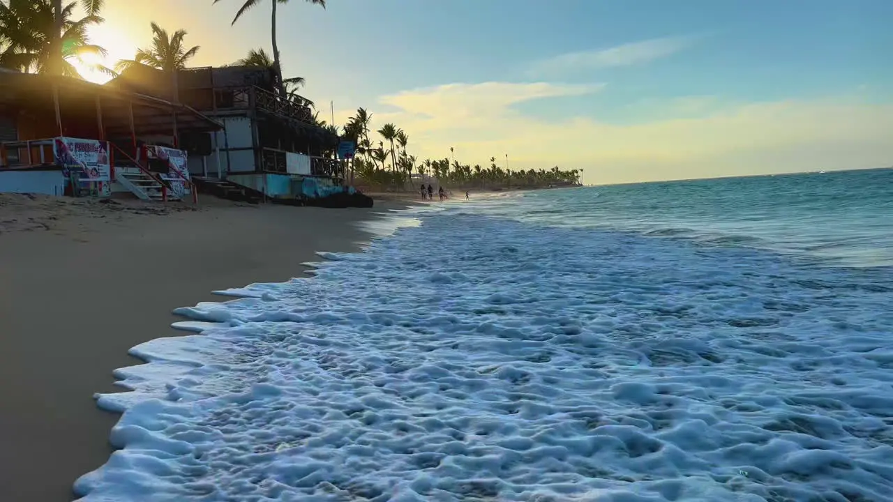 primitive beach shops at sunset on the coast in Punta Cana Dominican Island of Hispaniola