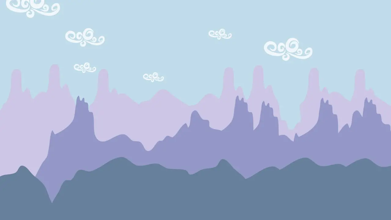 Cartoon animation background with mountain and clouds 1