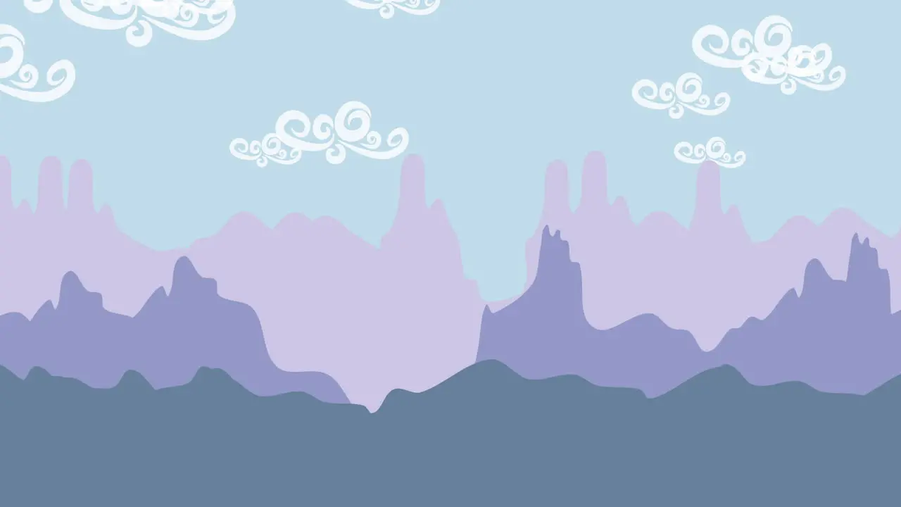 Cartoon animation background with mountain and clouds