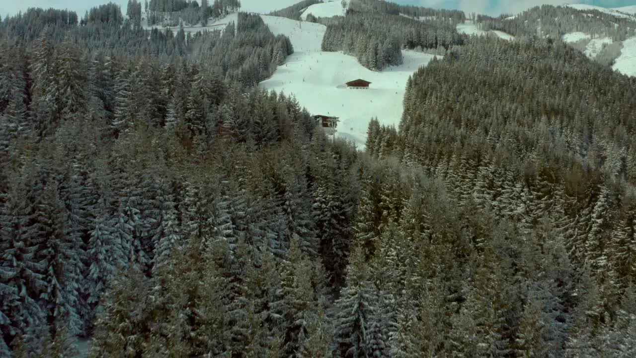 Wintertime on the Snowy Slopes at Zell am See Ski Resort Aerial Drone