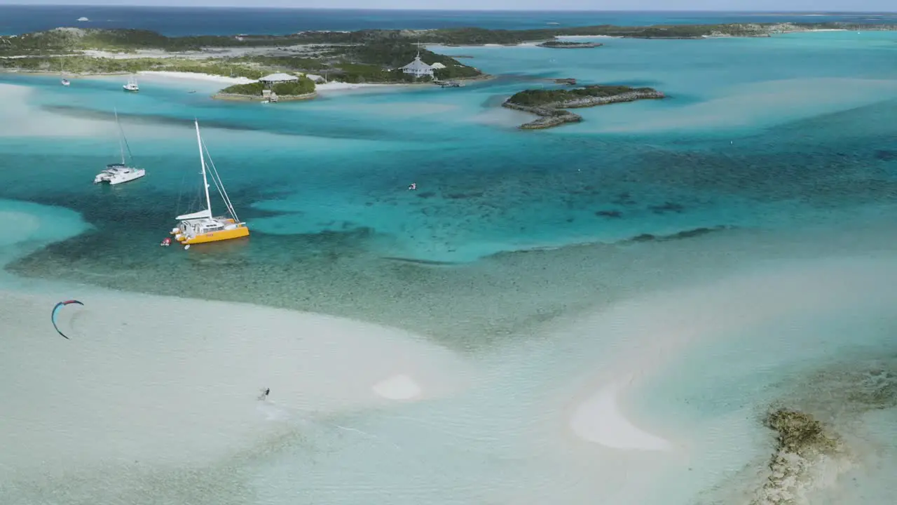 Parasailing Tourism Catamarans on Breathtaking Waters in Bahamas Aerial