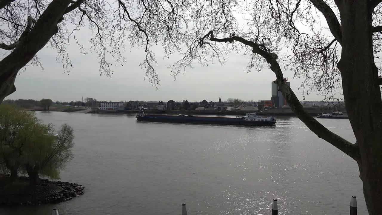 Netherlands Schoonhoven Barge Framed By Trees