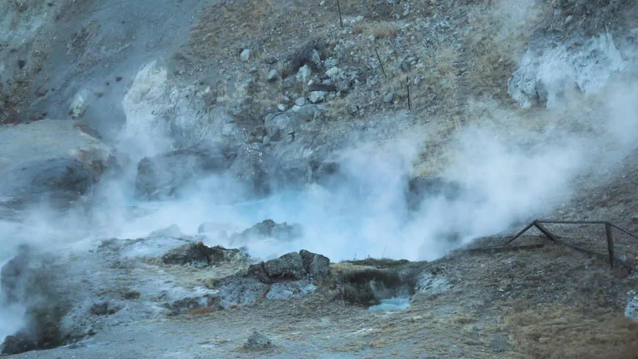 Steaming from Natural Hot Spring Hot Creek Geological Site Califonia US Slow Motion