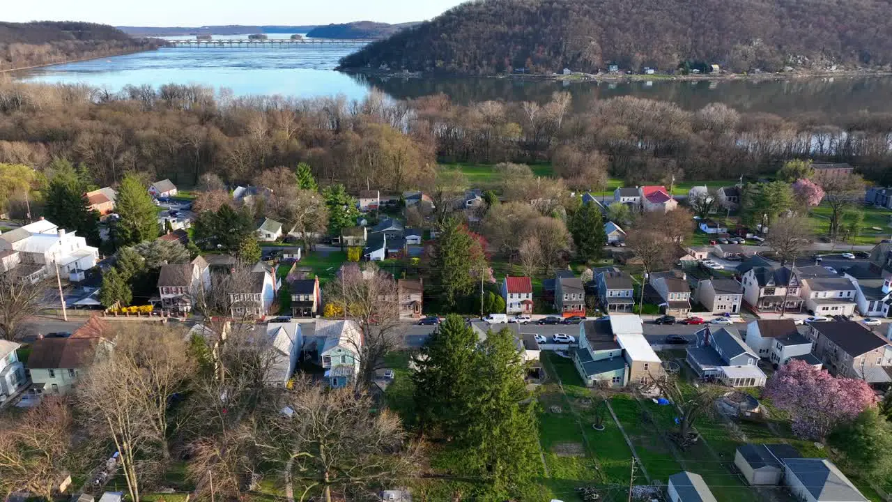 Residential area in rural Pennsylvania aerial sideways