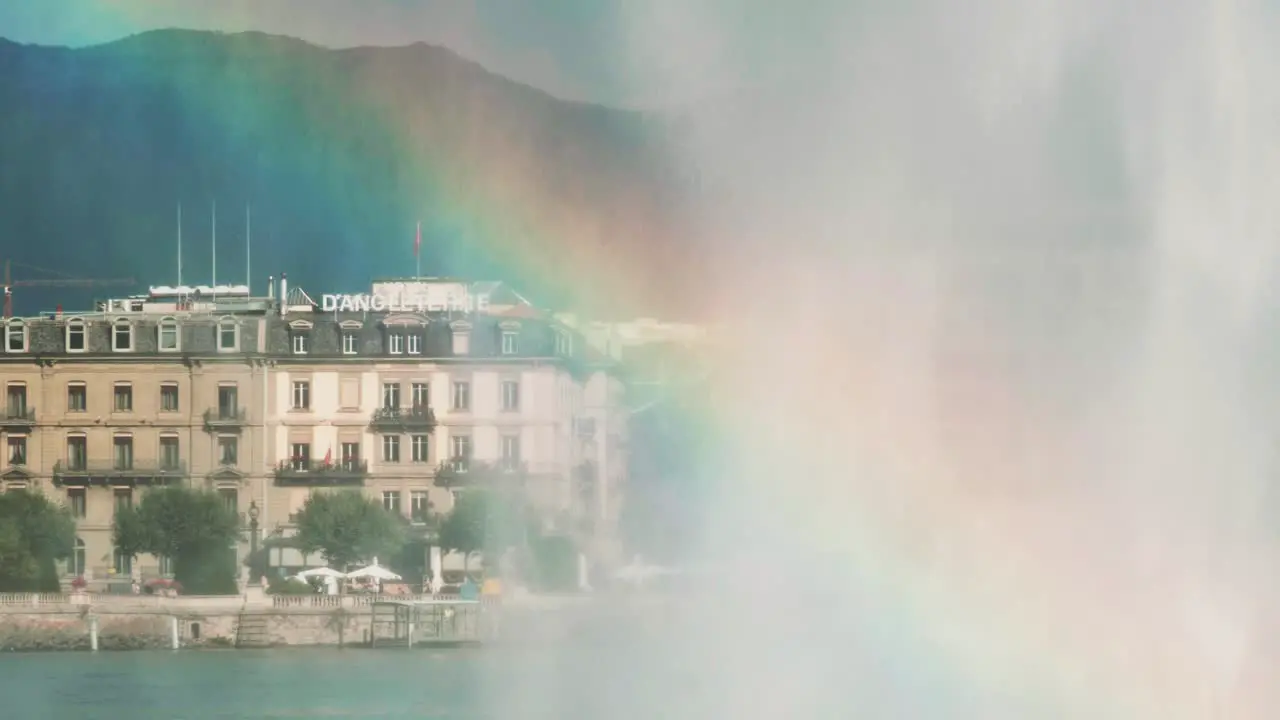 Rainbow under the water jet in Geneva Lac Leman Switzerland