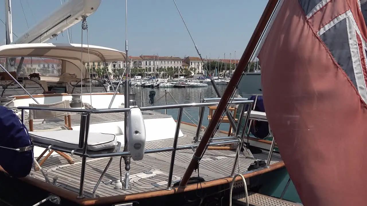 View over the yacht deck into the port of Saint Raphael