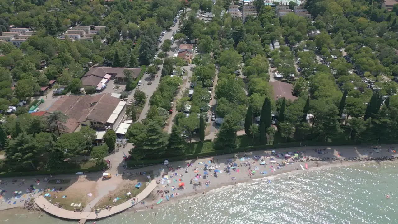 Aerial Shot of Beach at Camping Bella Italia in Lake Garda Italy