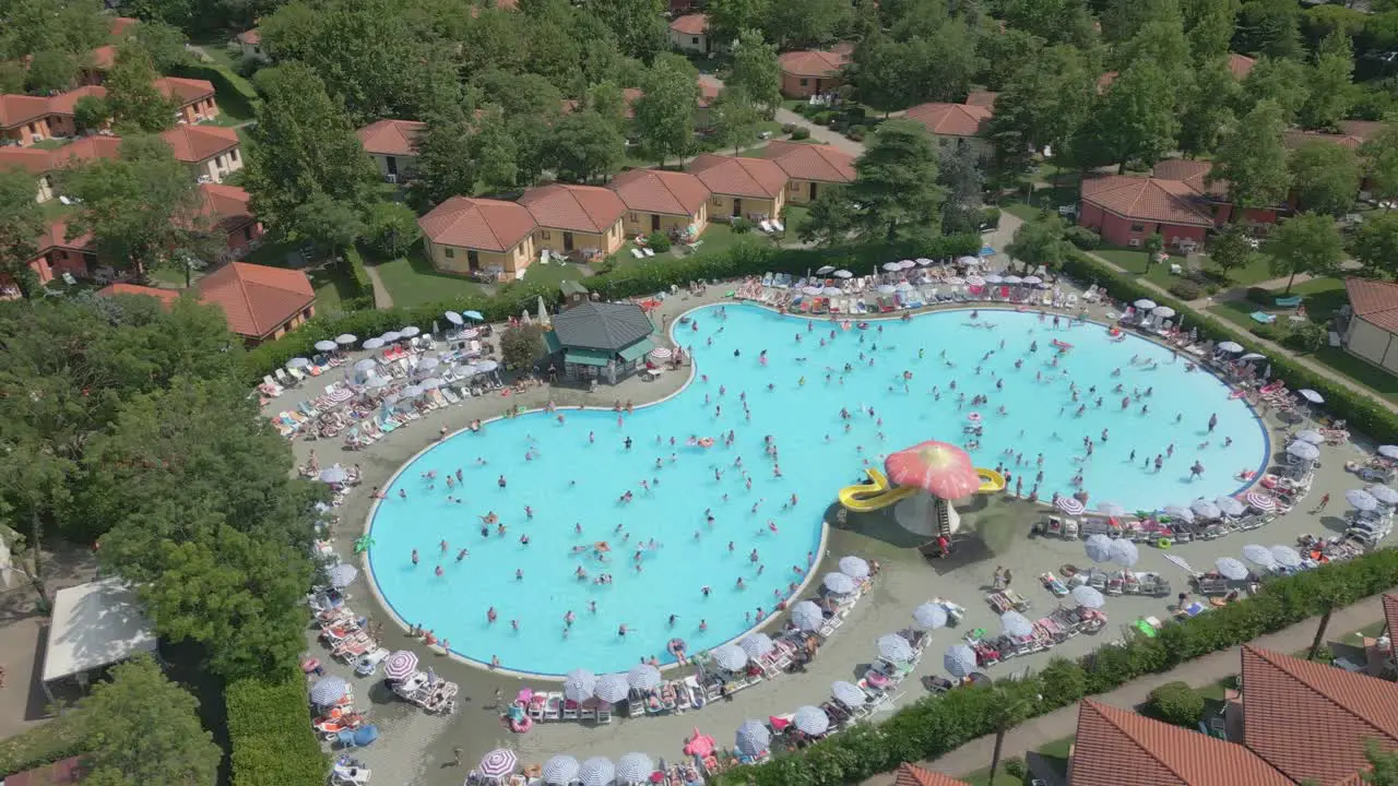 Aerial Shot of Swimming Pool in Summer at Camping Bella Italia in Lake garda Italy