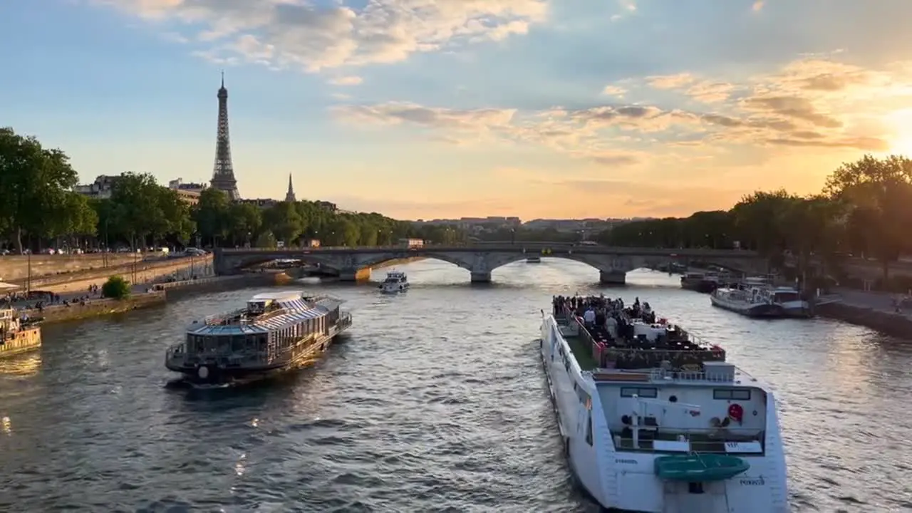 cruise at seine river Paris France near Eiffel tower