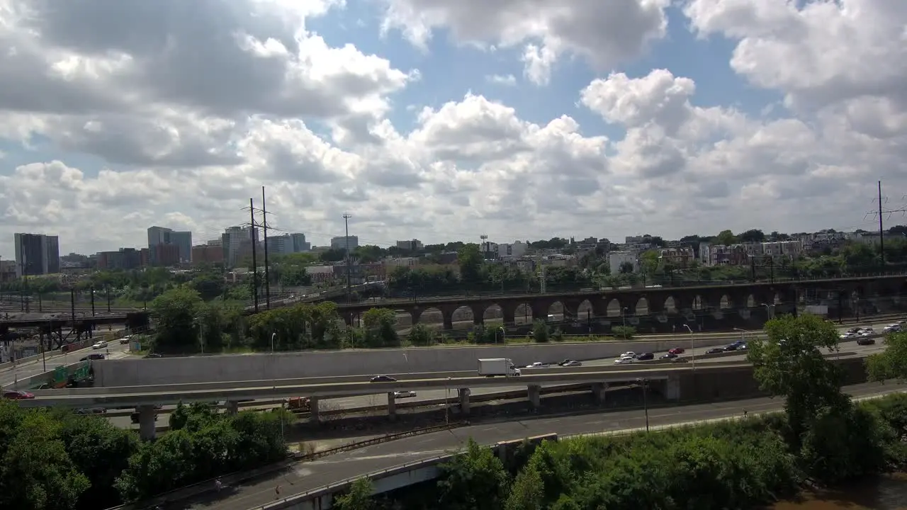 This is a recording of the traffic of philadelphia city drone footage