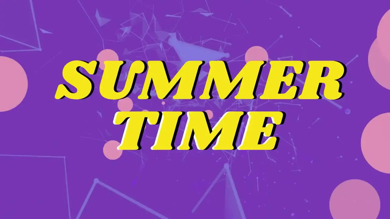 Animation of summer time over violet background with circles