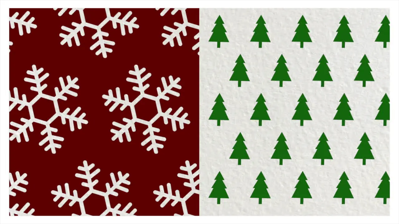 White snowflakes and Christmas green trees pattern