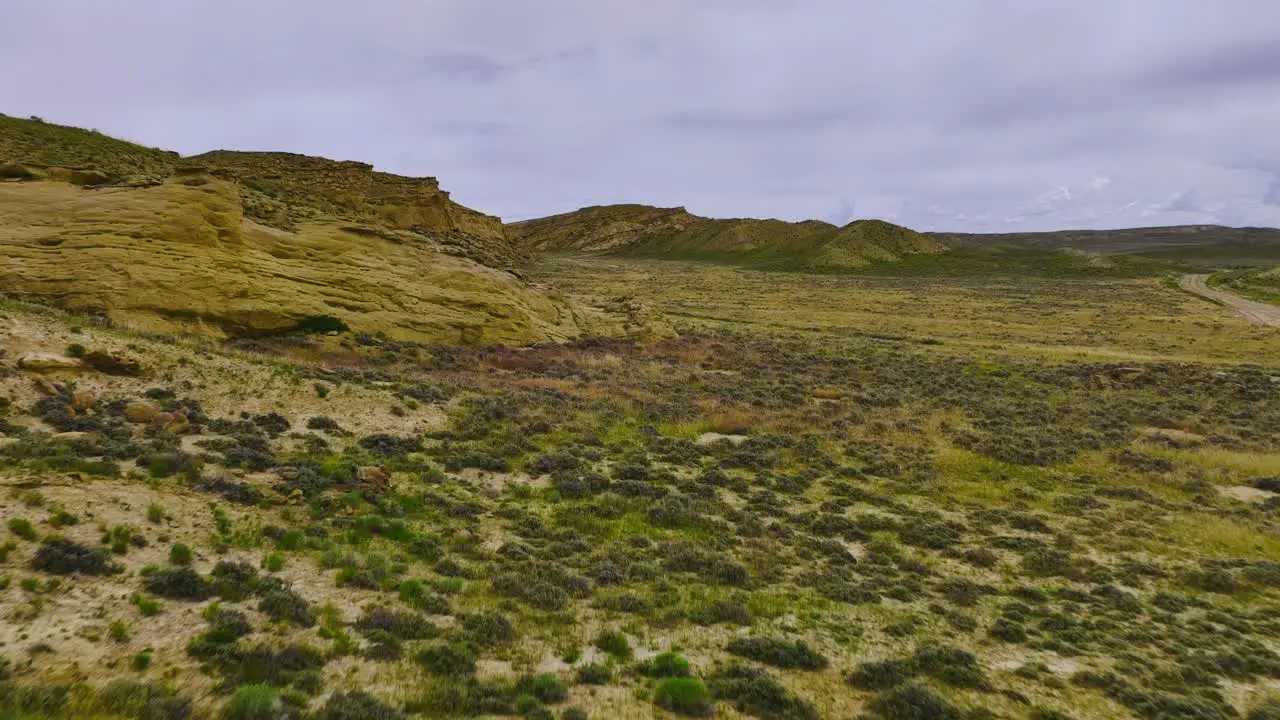 Aerial shot over a large open area in Wyoming during the summer