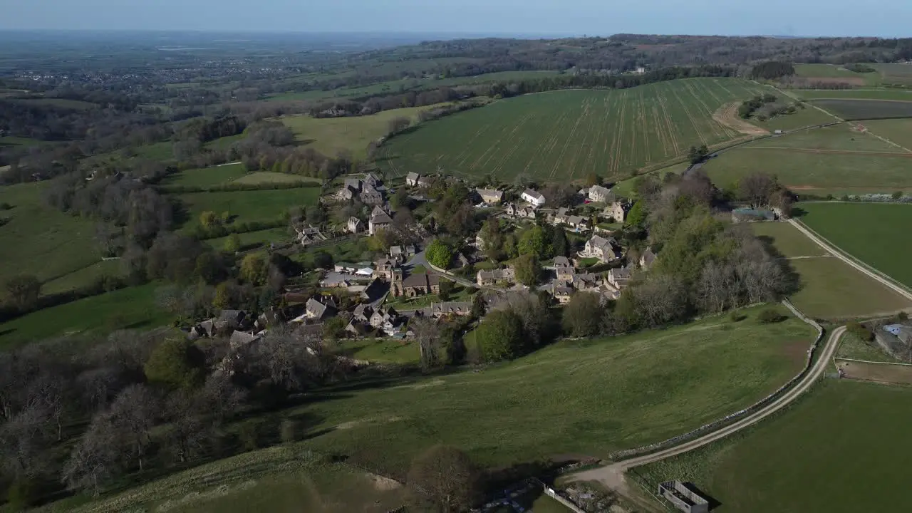 Snowshill Village Cinamatic Aerial Landscape Spring Season Cotswolds Gloucestershire UK