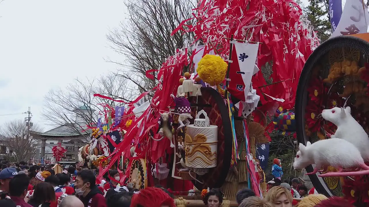 Slow motion shot of festive Omihachiman Sagicho Matsuri during year of the rat