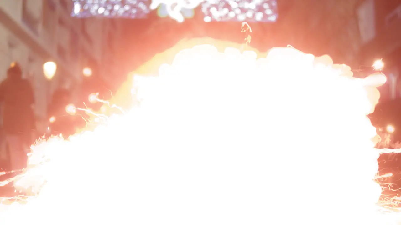 Children throw firecrackers on the street