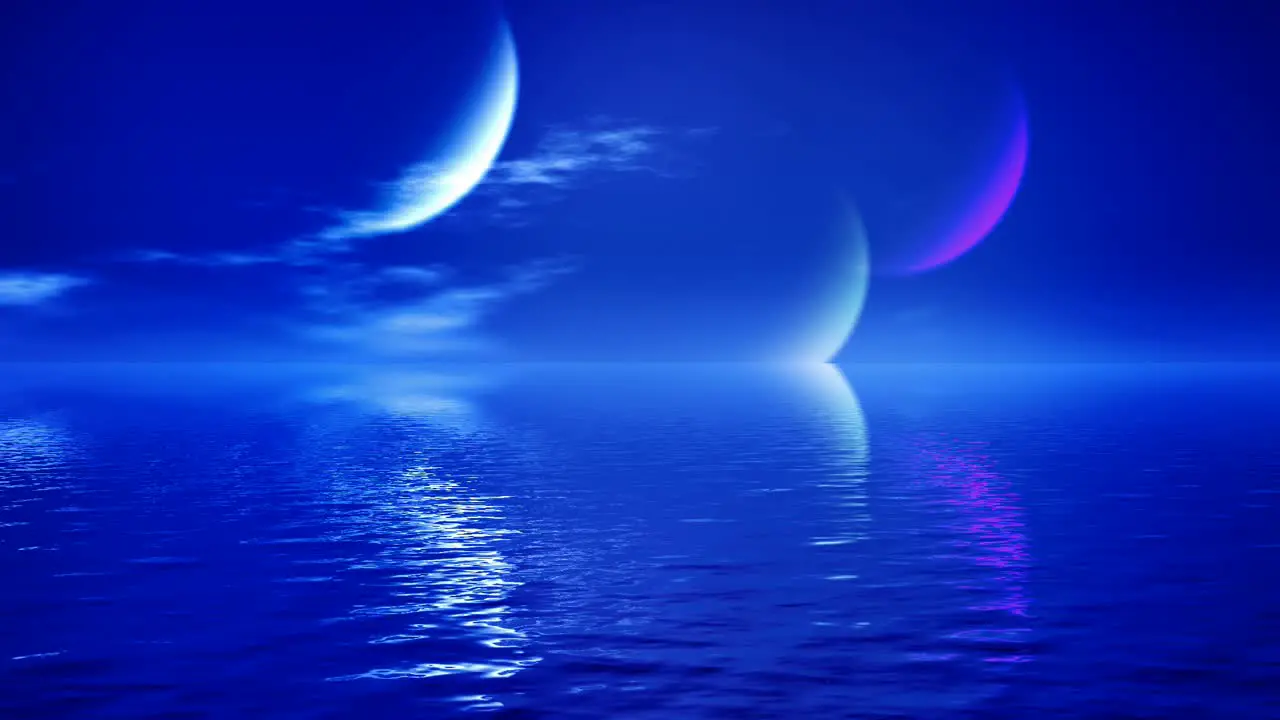 Abstract Blue Sea With Planets