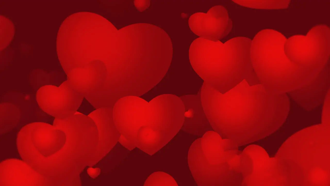 Fly red romantic hearts on shiny gradient