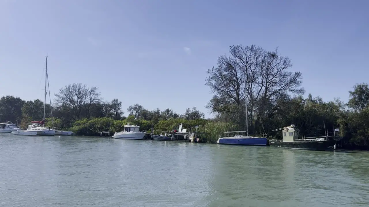 Various Kelien boats are moored on a river in nature taken in good weather in France