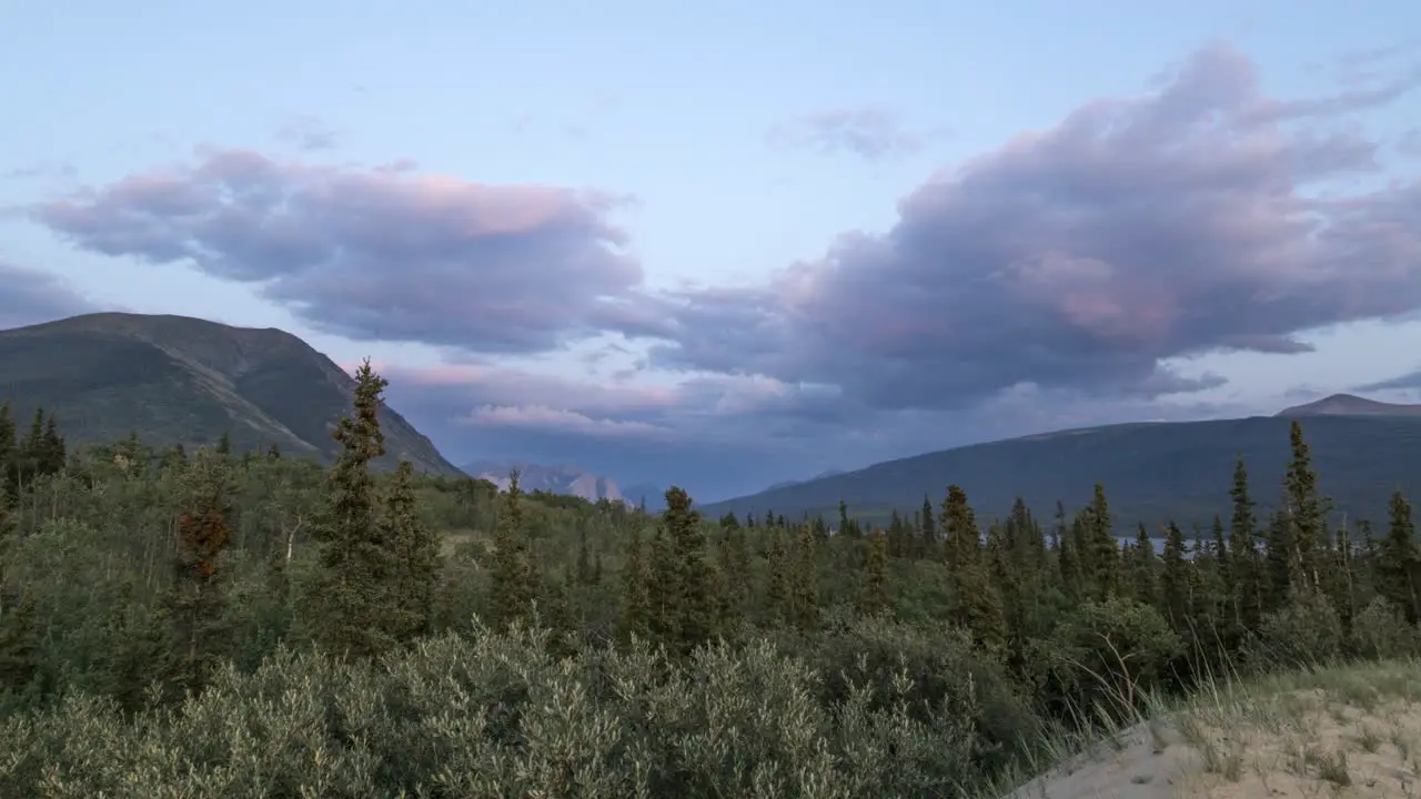 Time Lapse of sunset clouds over boreal forest