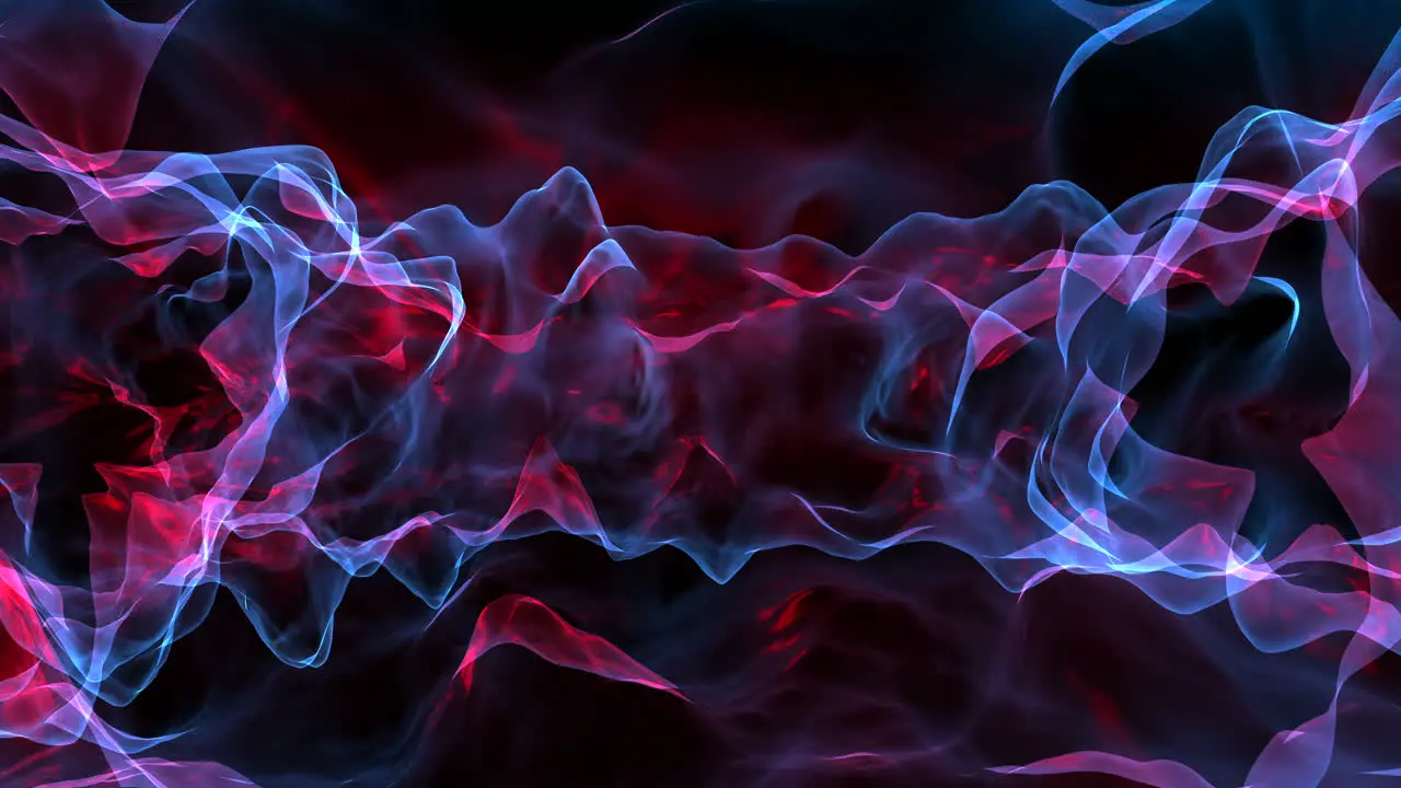 Flowing blue and red dark mystical waves on black space