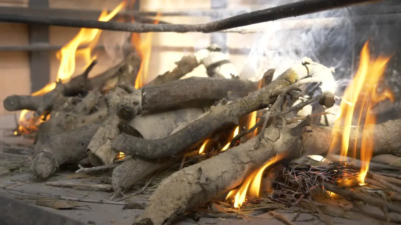 logs burning on an open fire in slow motion