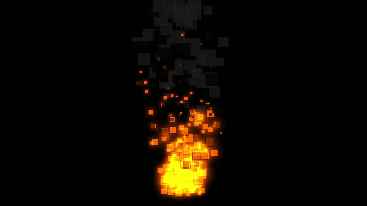 Small pixel fire with grey smoke burning on black background 2D pixel style animation