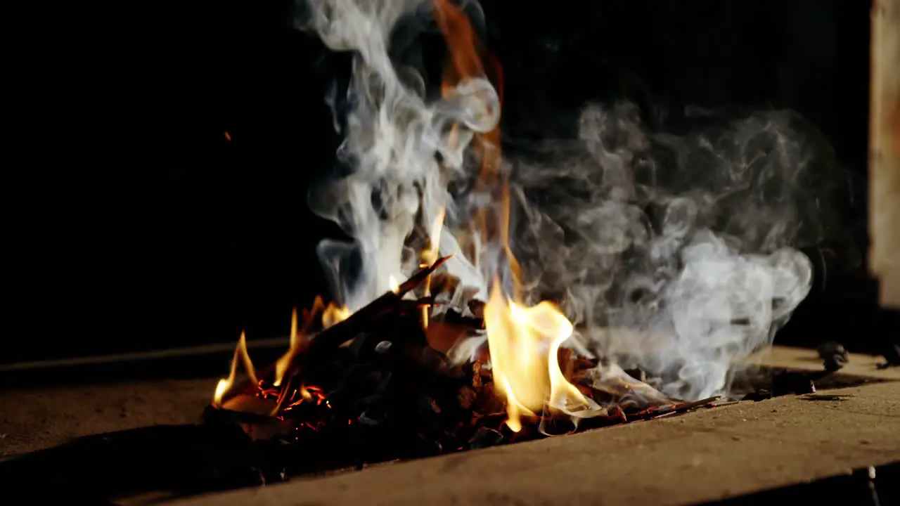 Burning fire at fireplace for blacksmith work