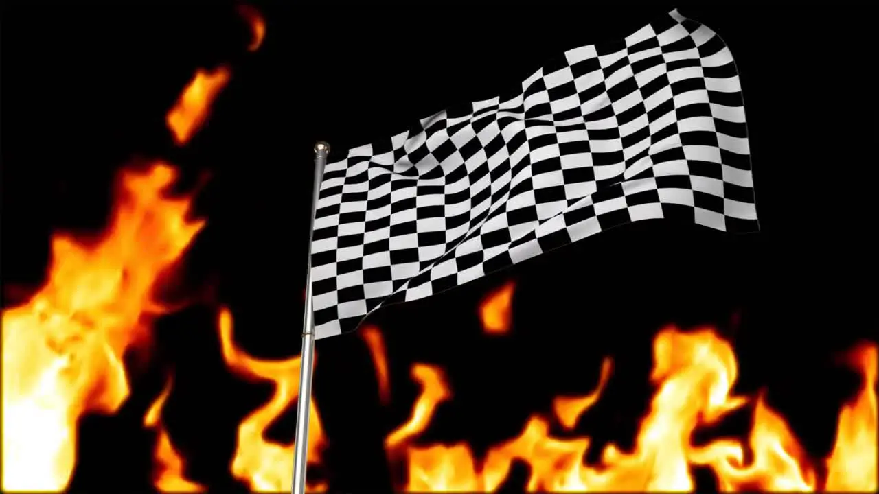 Race flag with flaming background